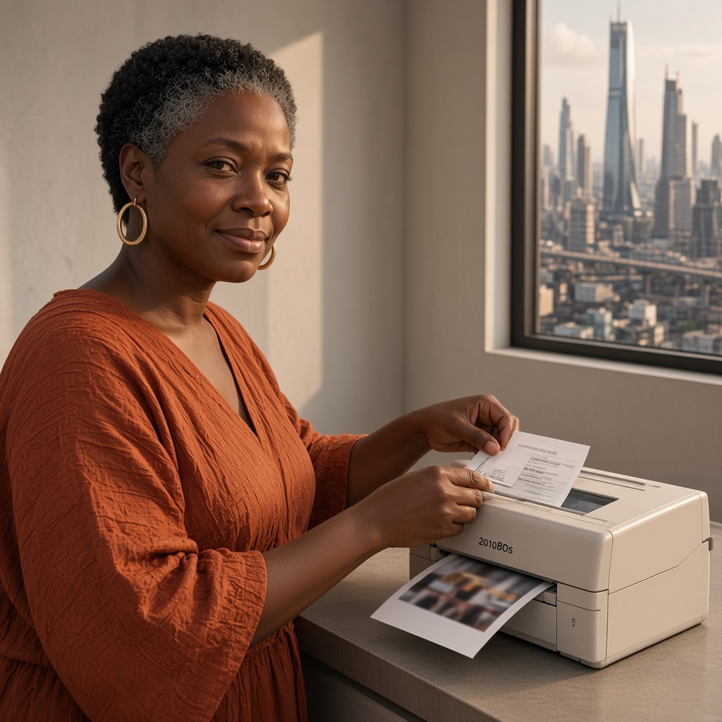 Adaeze at the printer